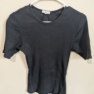 Rag & Bone Ribbed Tee Womens Medium Black Stretch Cotton Crewneck Short Sleeve
